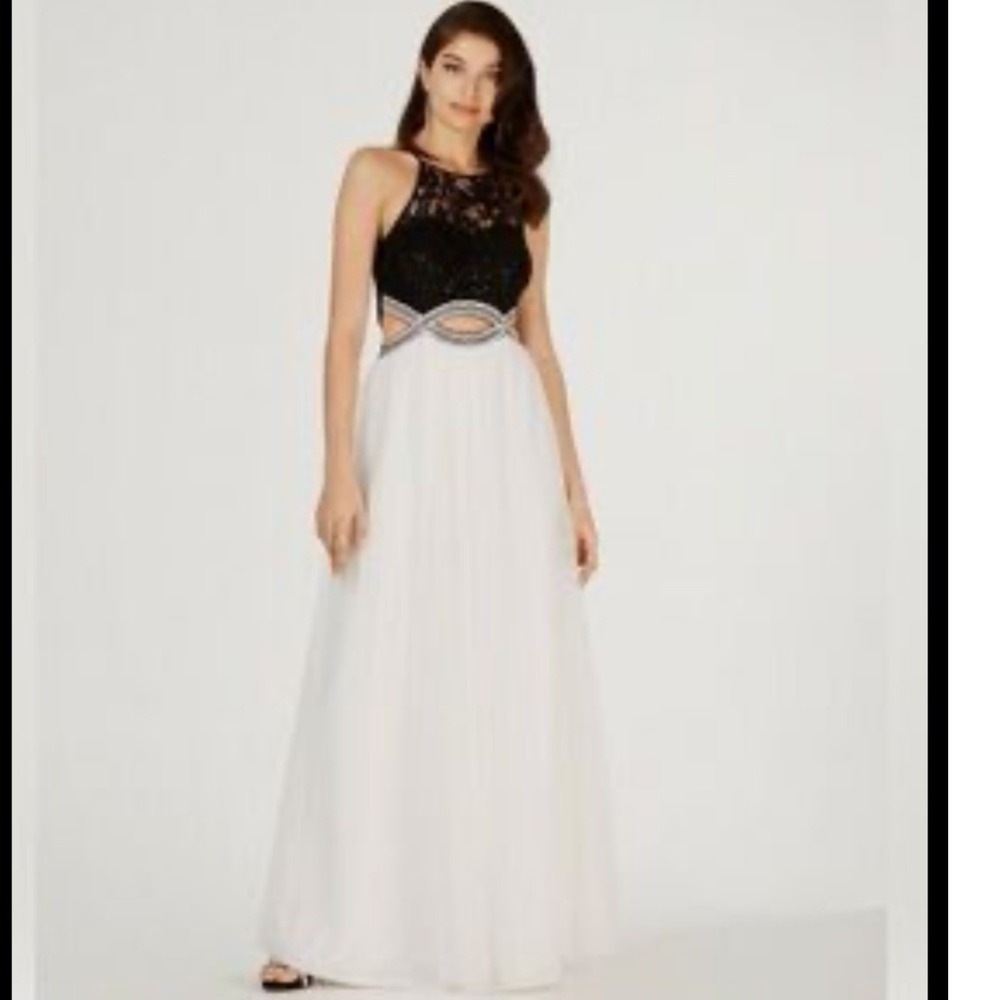 Speechless Black Ivory Lace Sequin Cutout Prom Gown Dress Size 9 X37514H664
